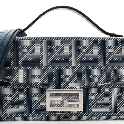 Fendi Vitello King FF Lines Embossed Bi-Color Baguette Soft Trunk Ghiaia Blue Mirto 7 of 9