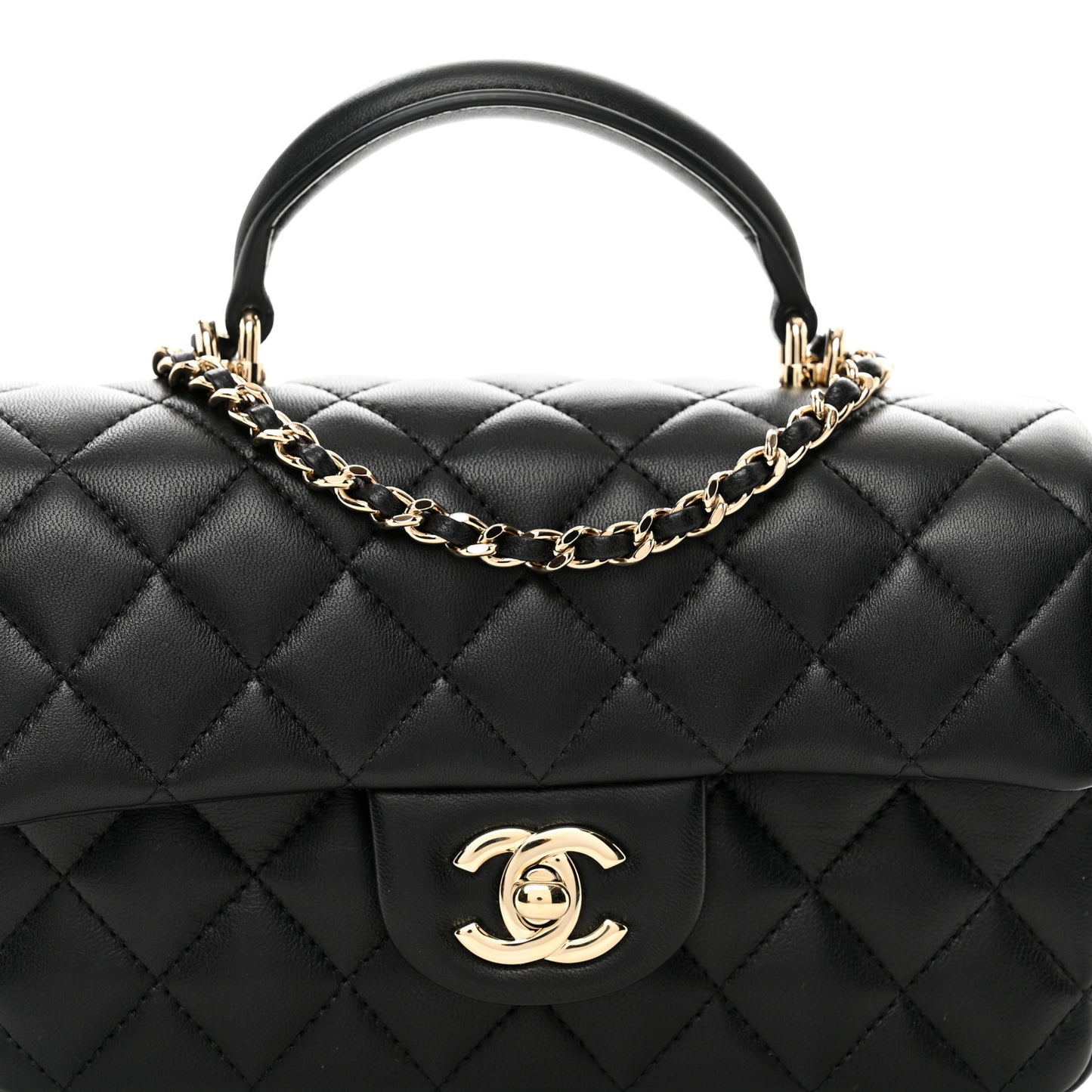 Lambskin Quilted Mini Top Handle Rectangular Flap Black