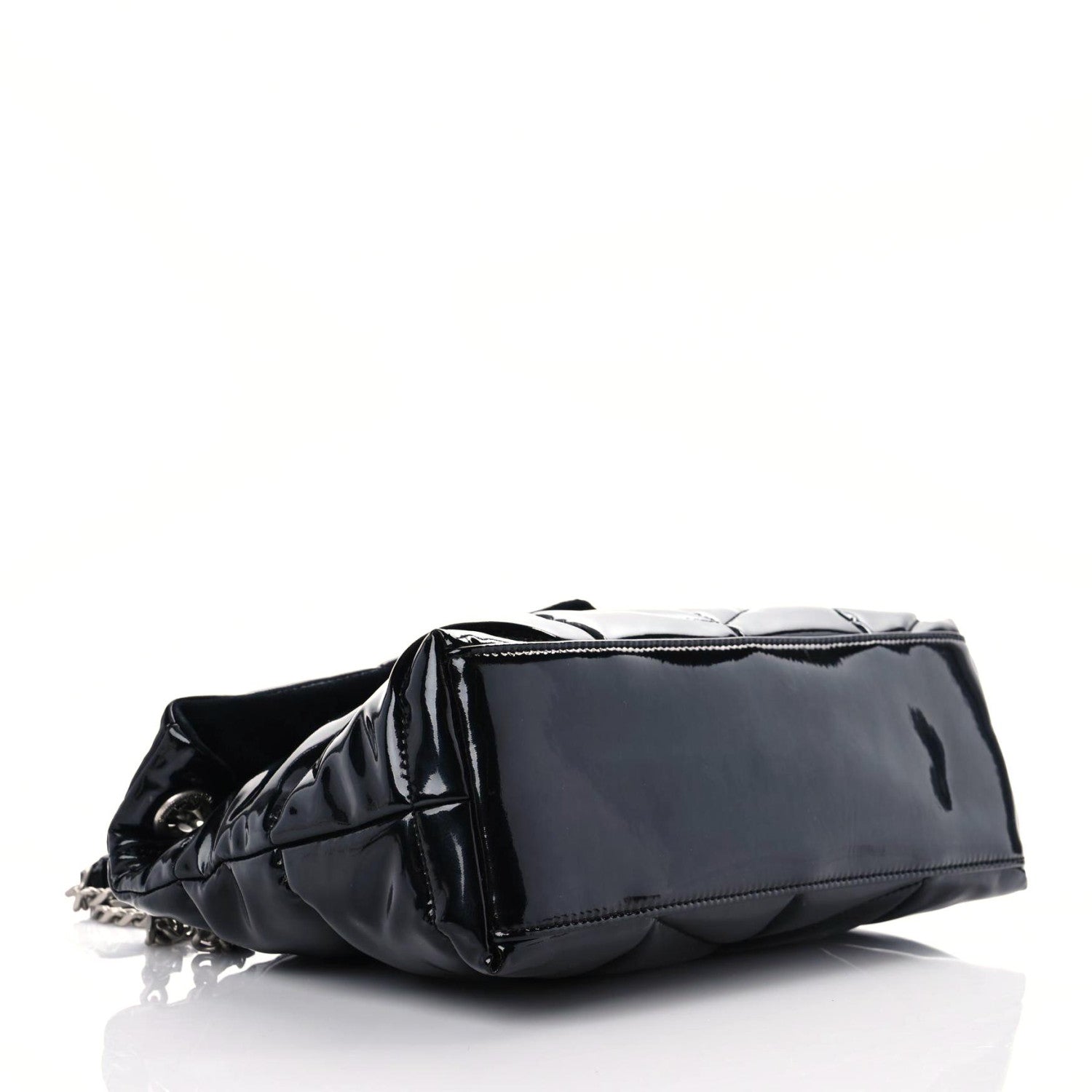 Saint Laurent Patent Lambskin Quilted Medium Loulou Puffer Monogram Chain Satchel Black 3 of 9