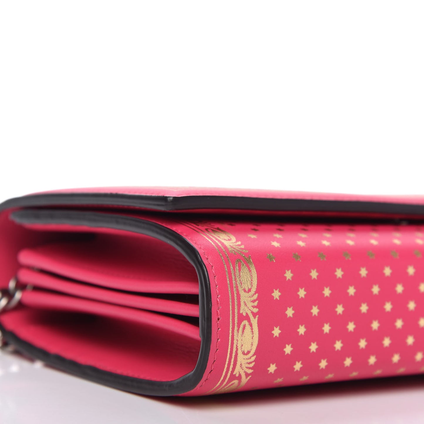 X SEGA Calfskin GUCCY Stars Chain Wallet Violet Fuxia Gold