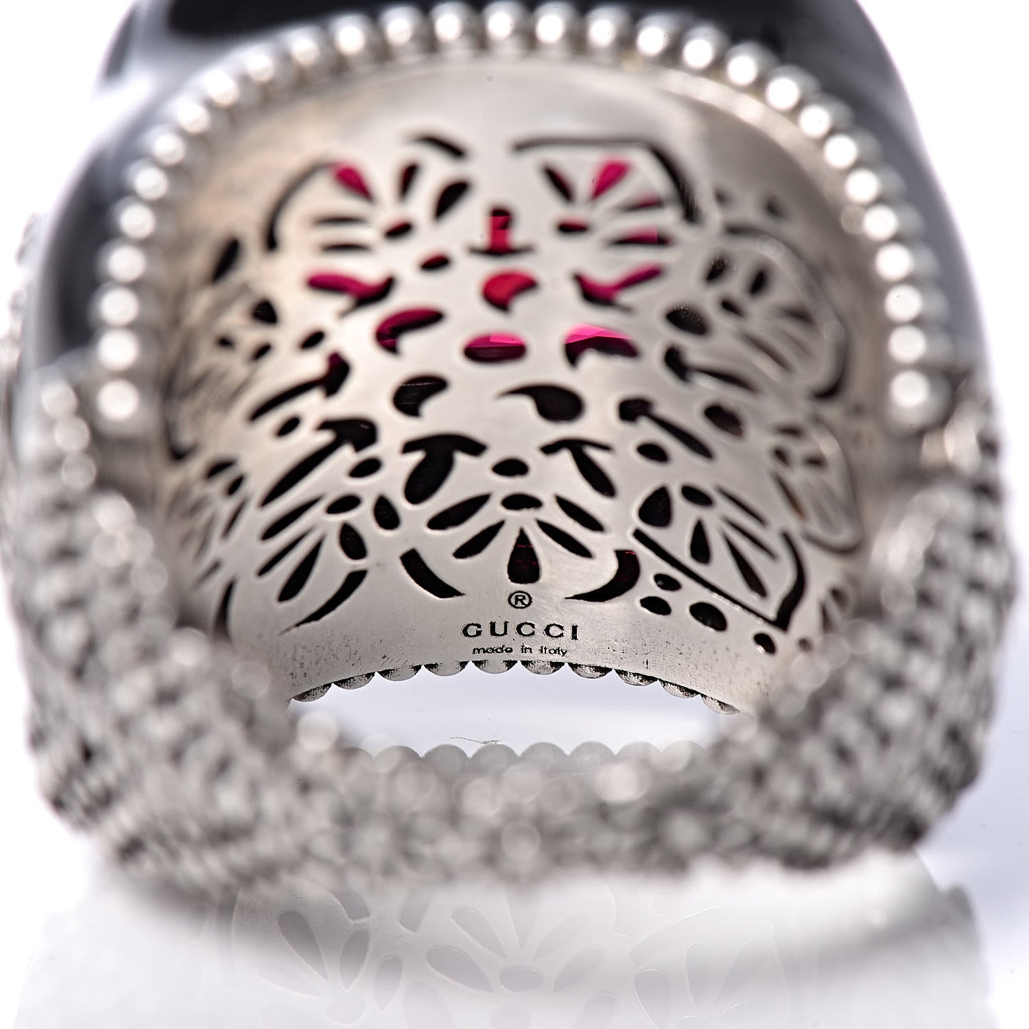Gucci Sterling Silver Enamel Crystal Red Stone Signet Ring 55 7.25 5 of 7
