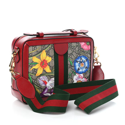 Gucci GG Supreme Monogram Flora Web Small Ophidia Top Handle Shoulder Bag Hibiscus Red 3 of 9