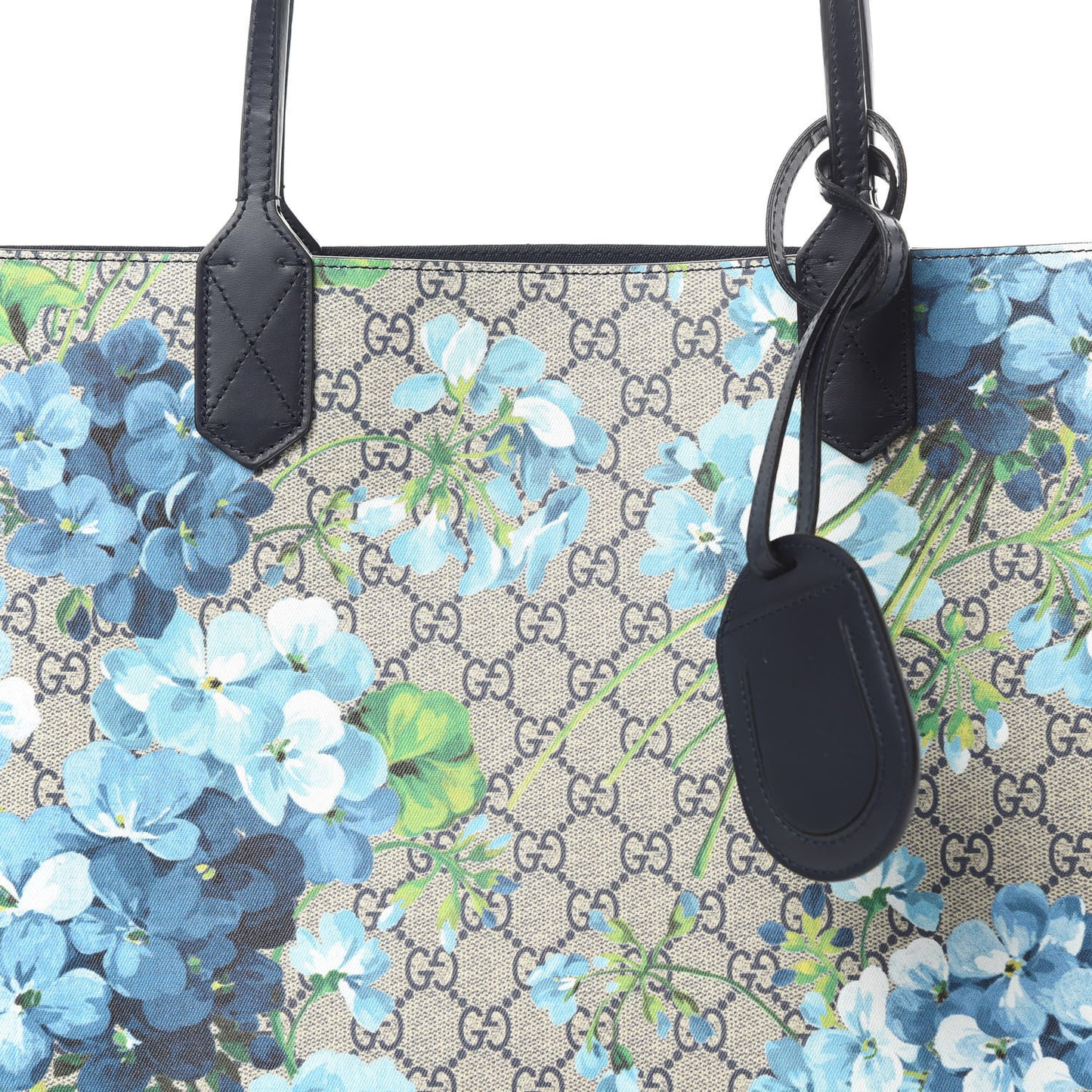 GG Supreme Monogram Blooms Medium Reversible Tote Beige Blue Navy