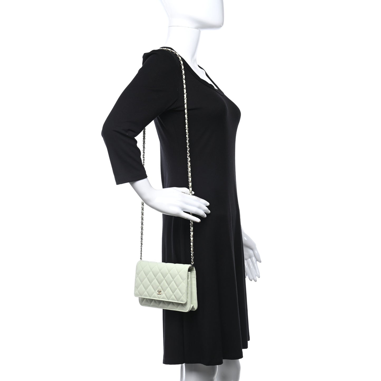 Caviar Quilted Wallet On Chain WOC Light Green