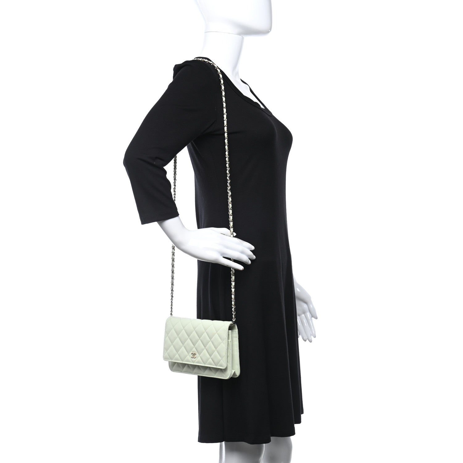 Chanel Caviar Quilted Wallet On Chain WOC Light Green 3 of 10