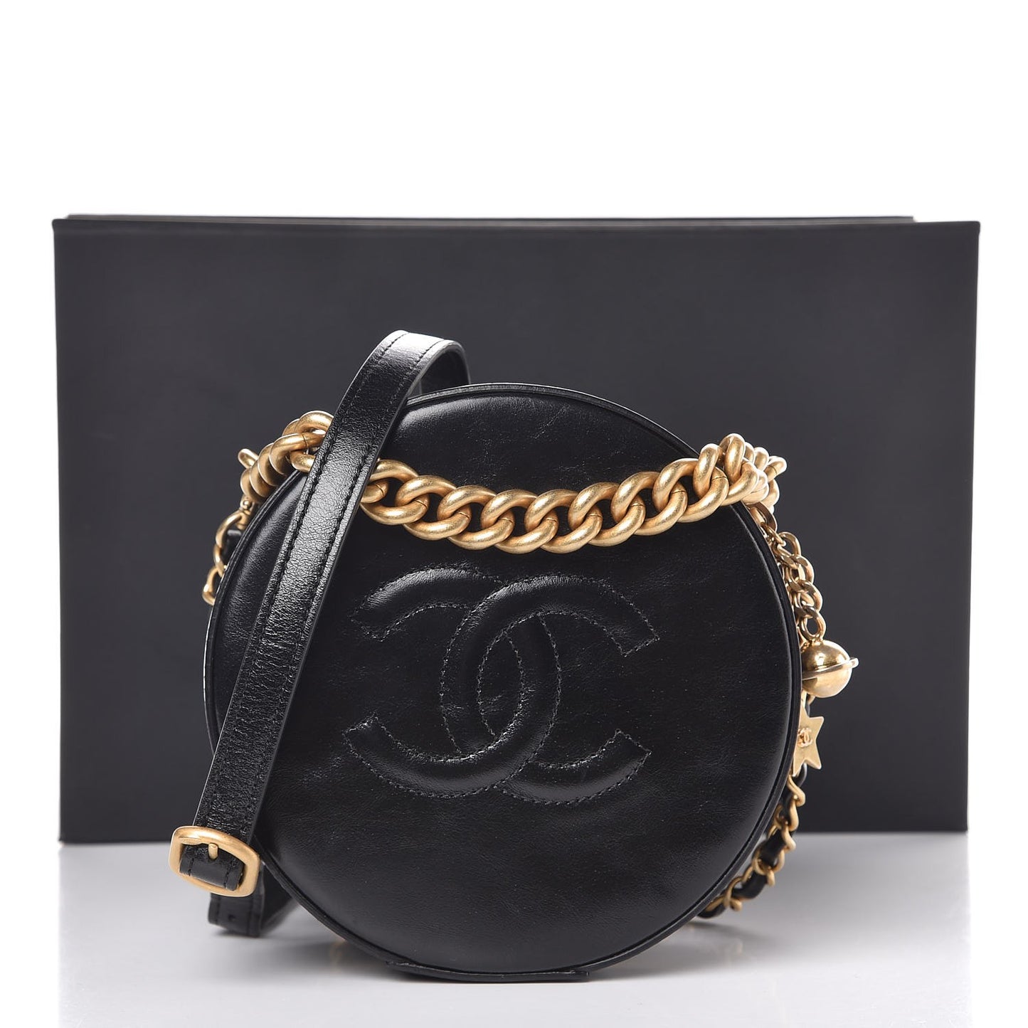 Glazed Calfskin Round As Earth Evening Bag Black