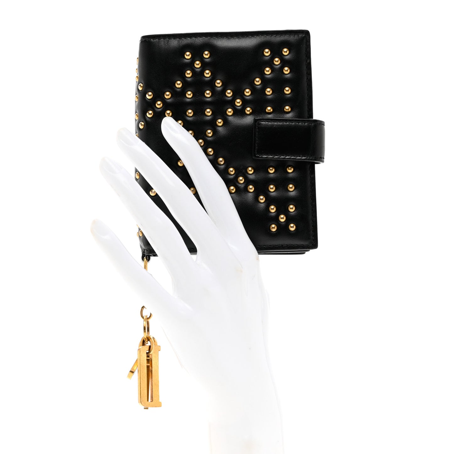 Lambskin Cannage Studded Lady Dior Compact Wallet Black