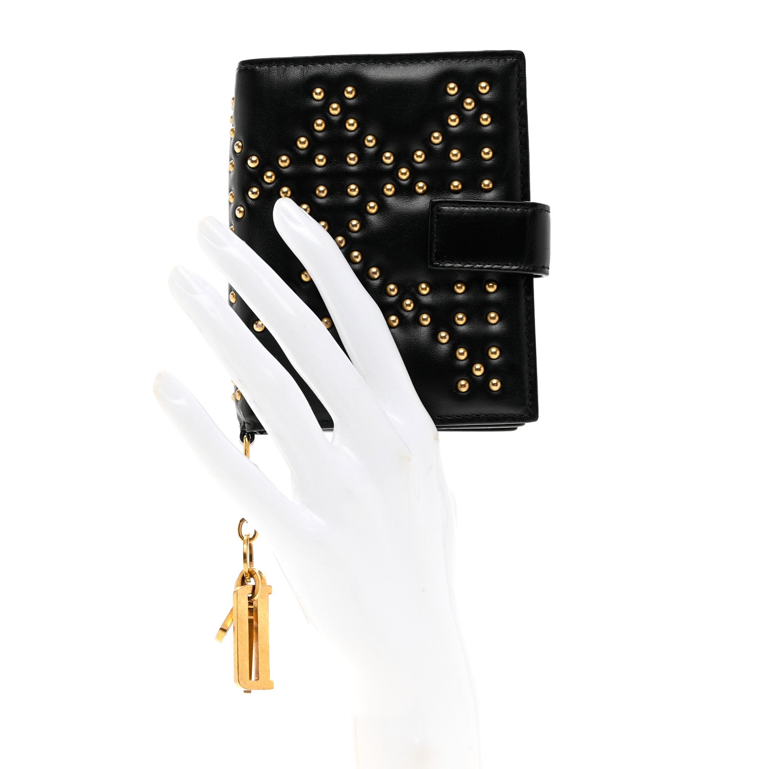 Christian Dior Lambskin Cannage Studded Lady Dior Compact Wallet Black 2 of 7