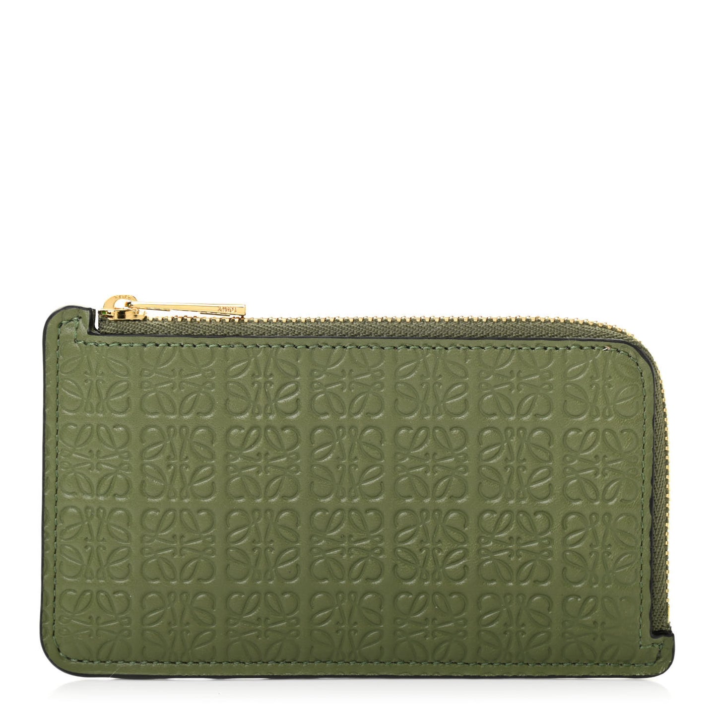 Calfskin Embossed Repeat Coin Card Holder Avocado Green