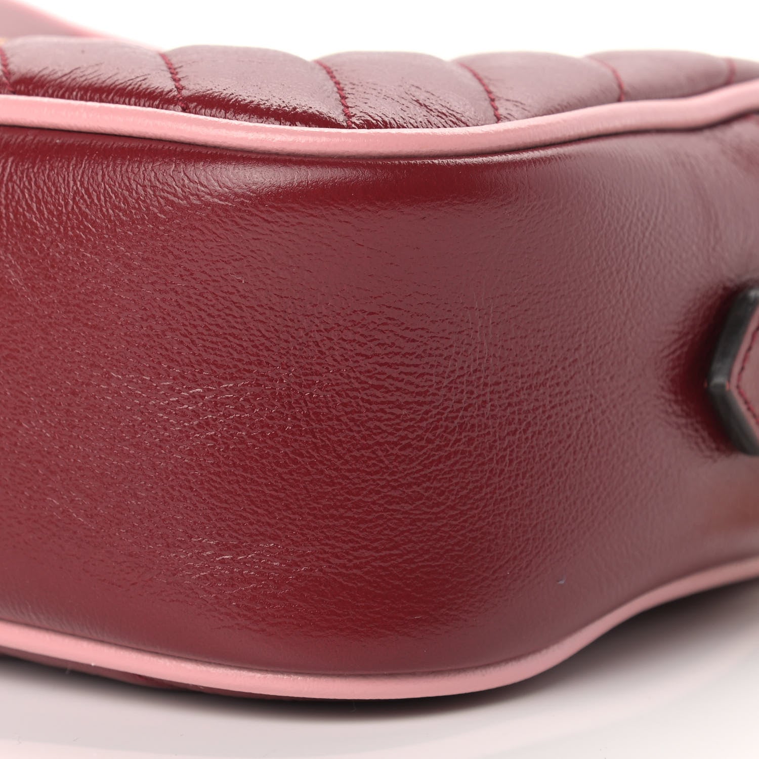 Gucci Azalea Calfskin Enamel Matelasse Diagonal Small Torchon GG Marmont Chain Shoulder Bag New Cherry Red Wild Rose 8 of 9