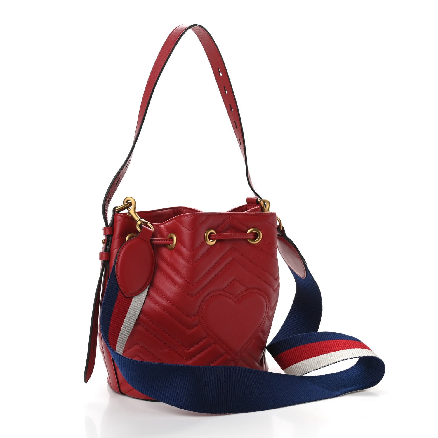 Gucci Calfskin Matelasse Sylvie Web GG Marmont Bucket Bag Hibiscus Red 3 of 10