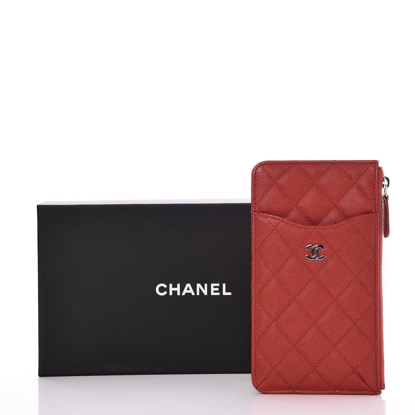 Caviar Quilted Flat Wallet Pouch Red