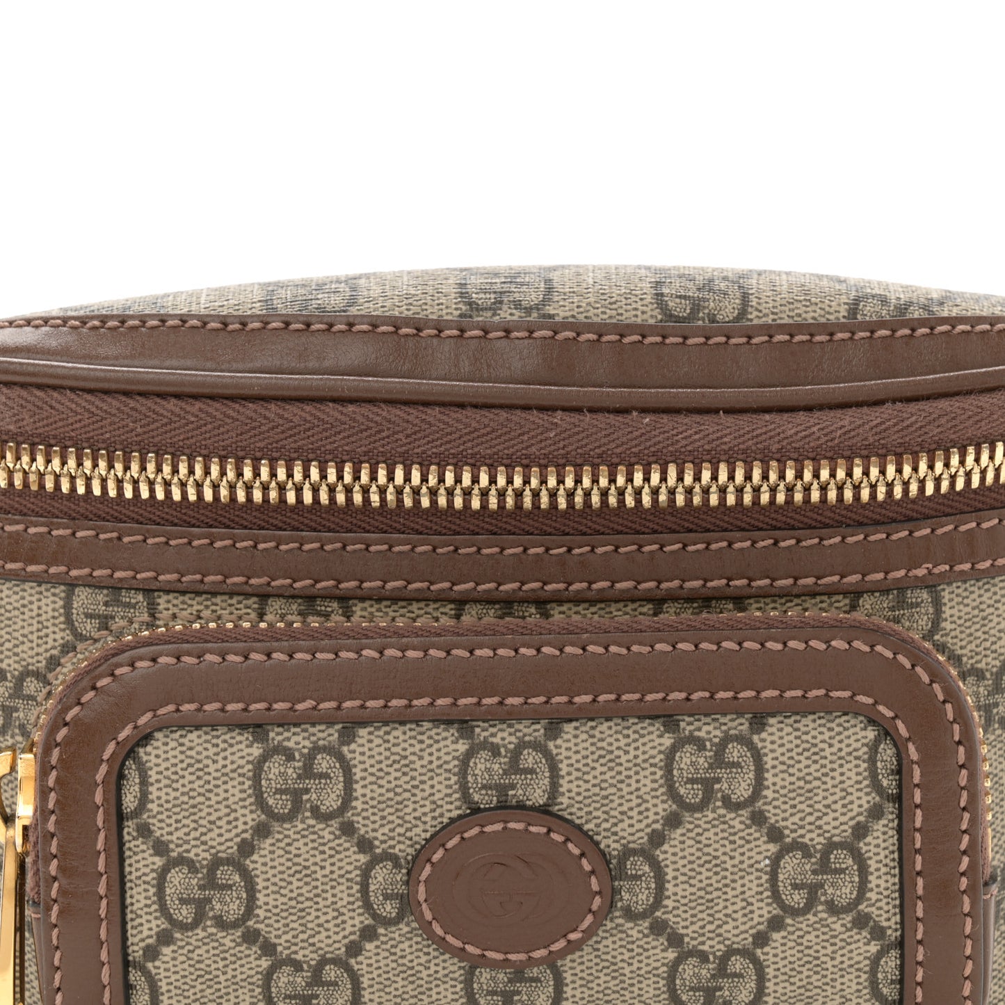 GG Supreme Monogram Textured Calfskin Retro Interlocking G Belt Bag Beige Ebony Brown Sugar