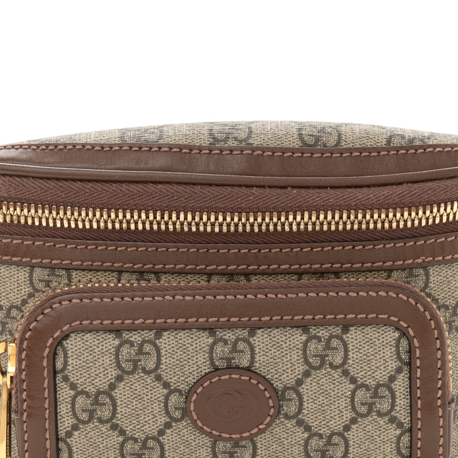 Gucci GG Supreme Monogram Textured Calfskin Retro Interlocking G Belt Bag Beige Ebony Brown Sugar 8 of 11
