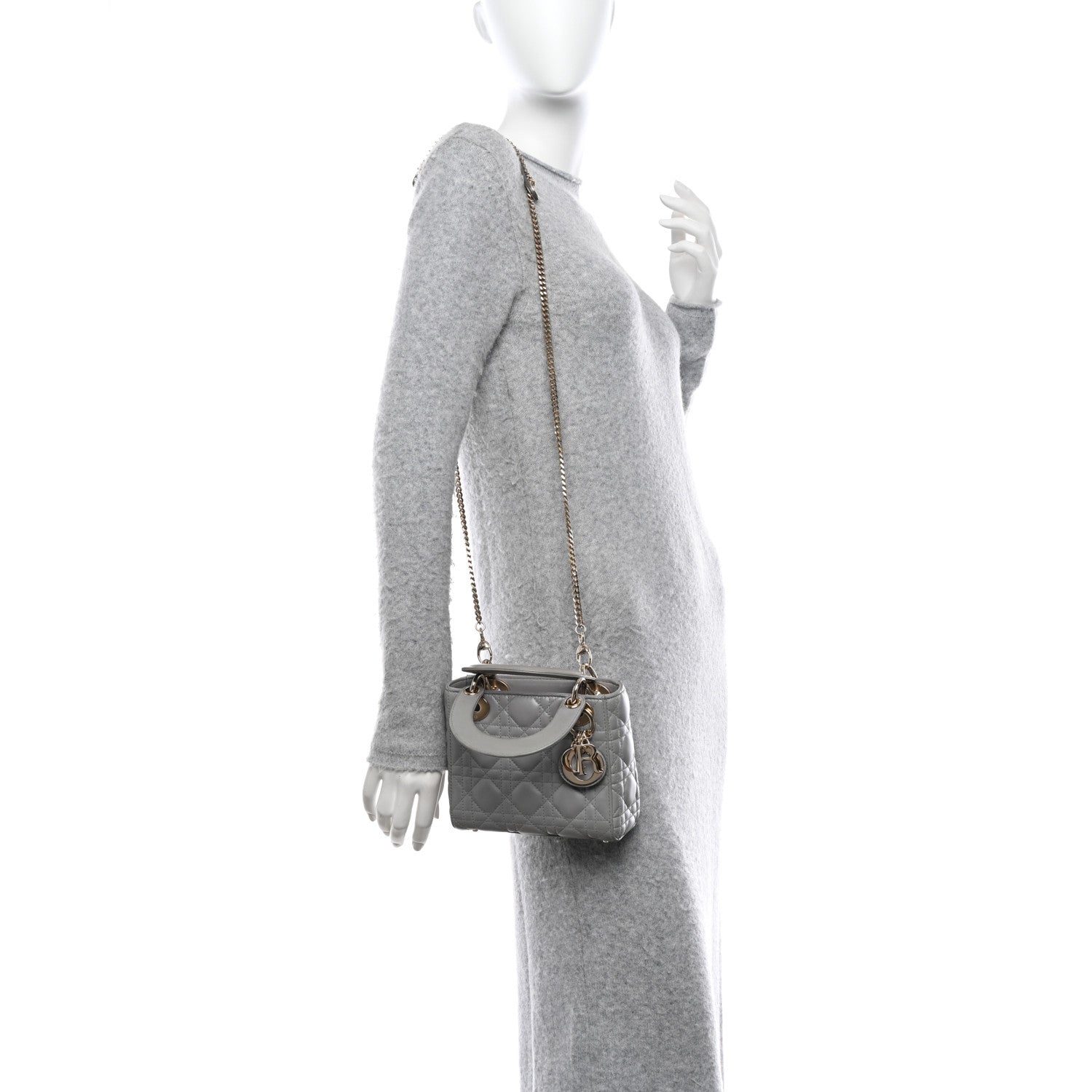 Christian Dior Lambskin Cannage Mini Lady Dior Grey 2 of 11