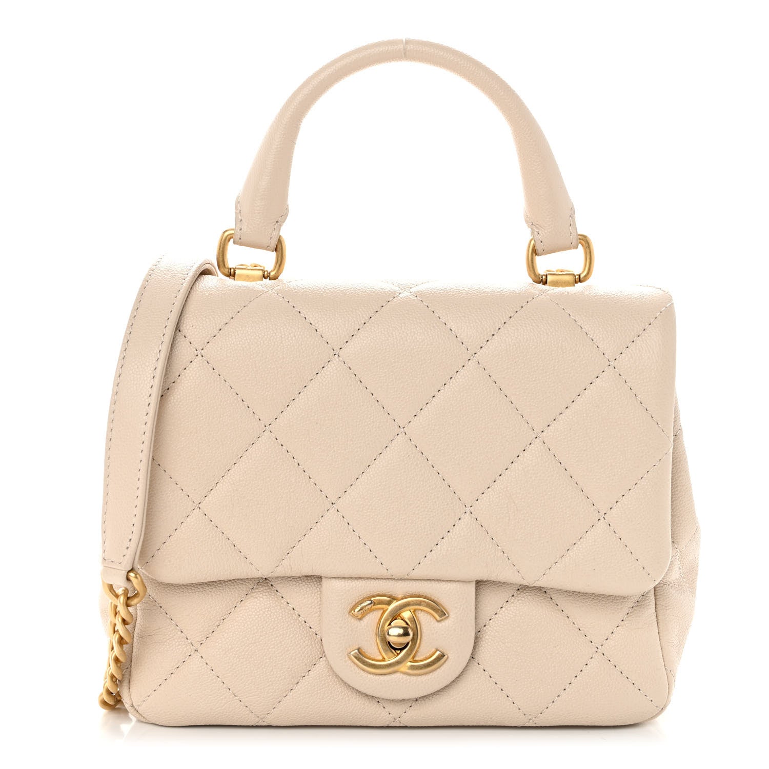 Chanel Shiny Caviar Quilted Mini Top Handle Flap Ecru 1 of 11