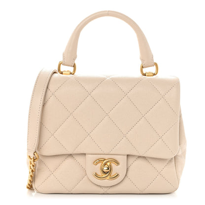 Chanel Shiny Caviar Quilted Mini Top Handle Flap Ecru 1 of 11