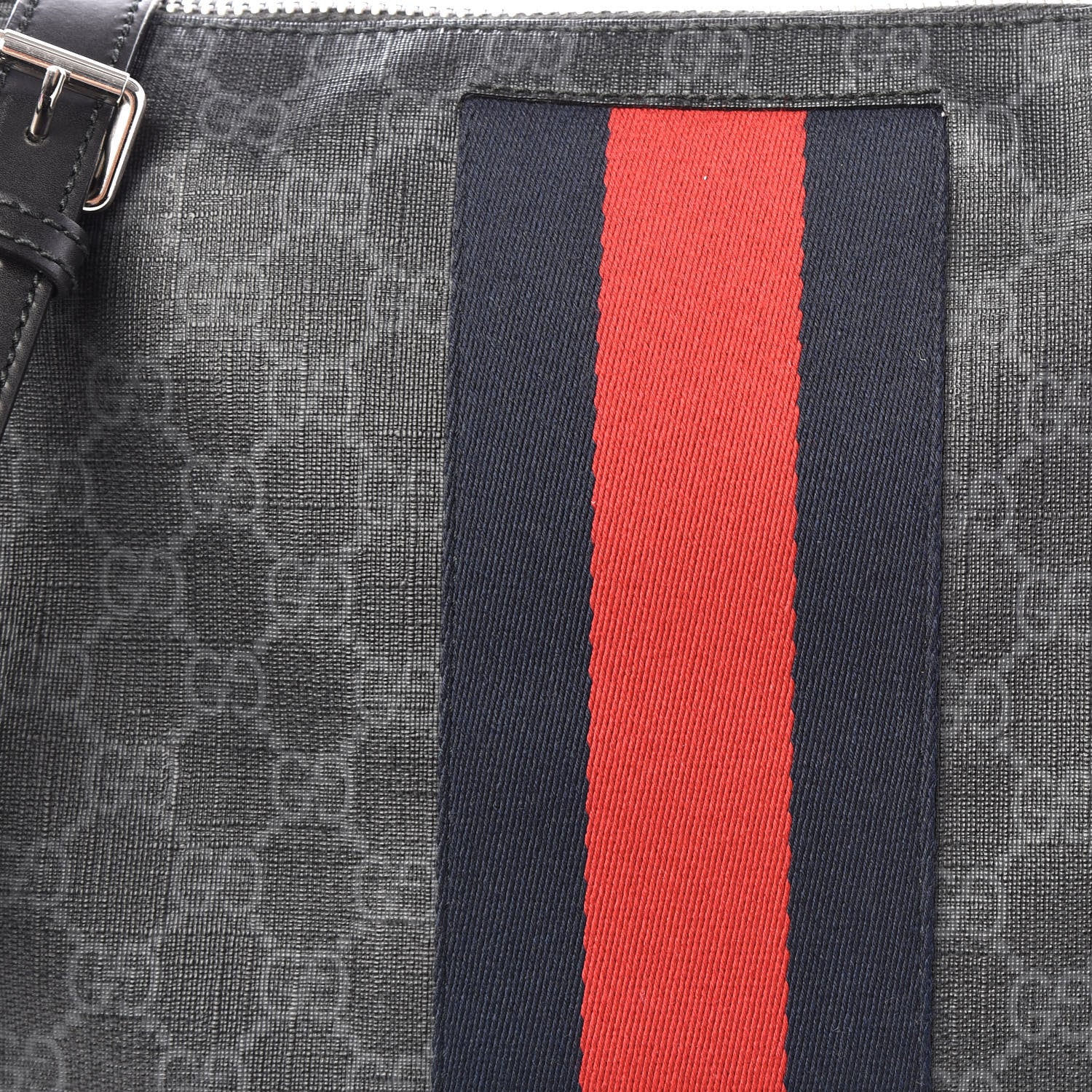 Gucci Soft GG Supreme Monogram Appia Calfskin Web East West Messenger Bag Black Grey 8 of 8