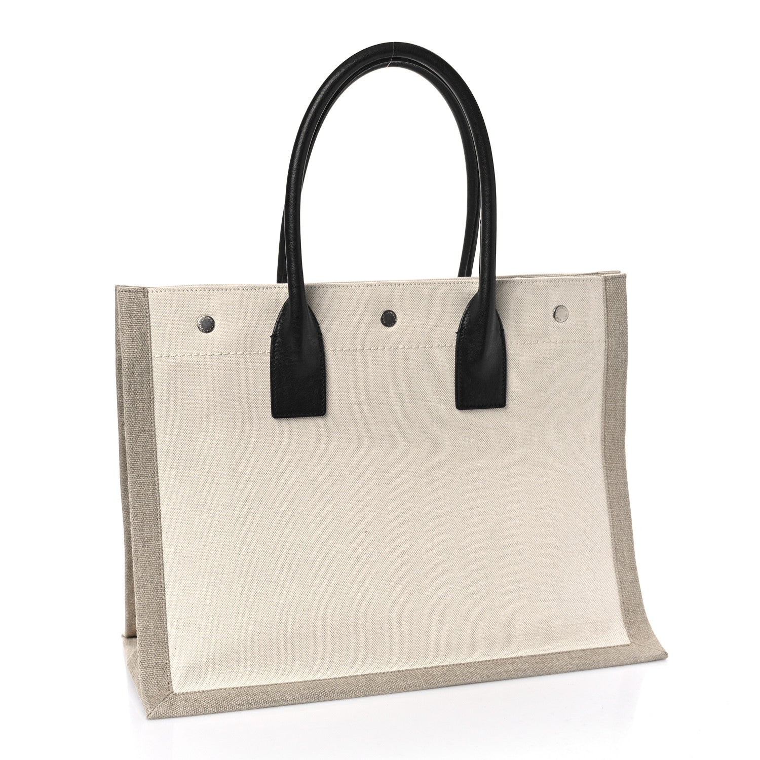 Saint Laurent Linen Calfskin Small Rive Gauche Tote Greggio Natural 3 of 8