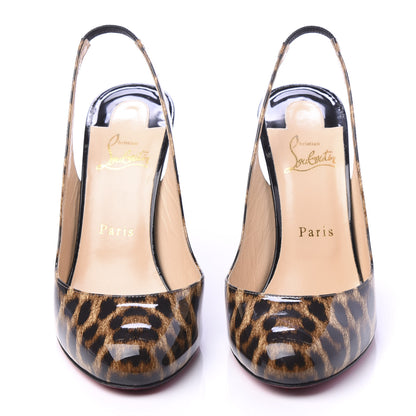 Christian Louboutin Patent Leopardino Fifi Sling 100 Pumps 39.5 Brown Black 2 of 9