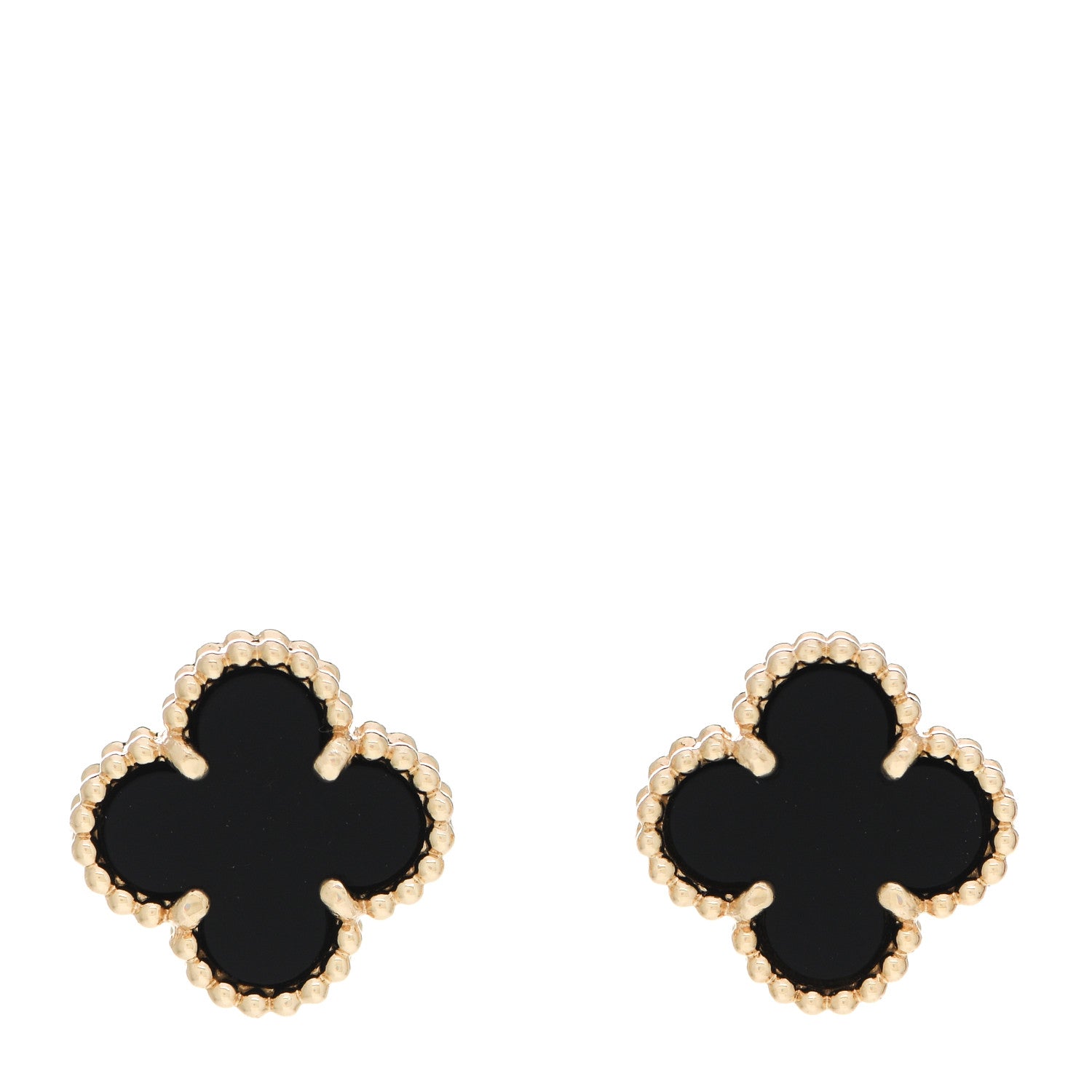 Van Cleef & Arpels 18K Yellow Gold Black Onyx Sweet Alhambra Earrings 1 of 5