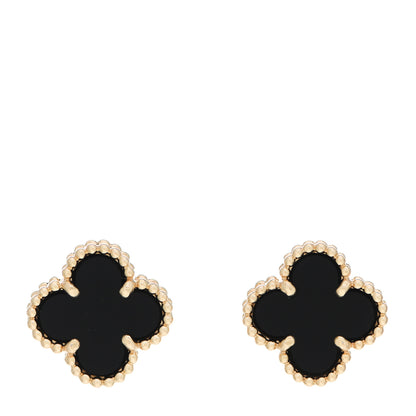 Van Cleef & Arpels 18K Yellow Gold Black Onyx Sweet Alhambra Earrings 1 of 5