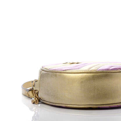 Gucci Metallic Calfskin Matelasse Mini GG Marmont Round Shoulder Bag Gold Pink 6 of 11