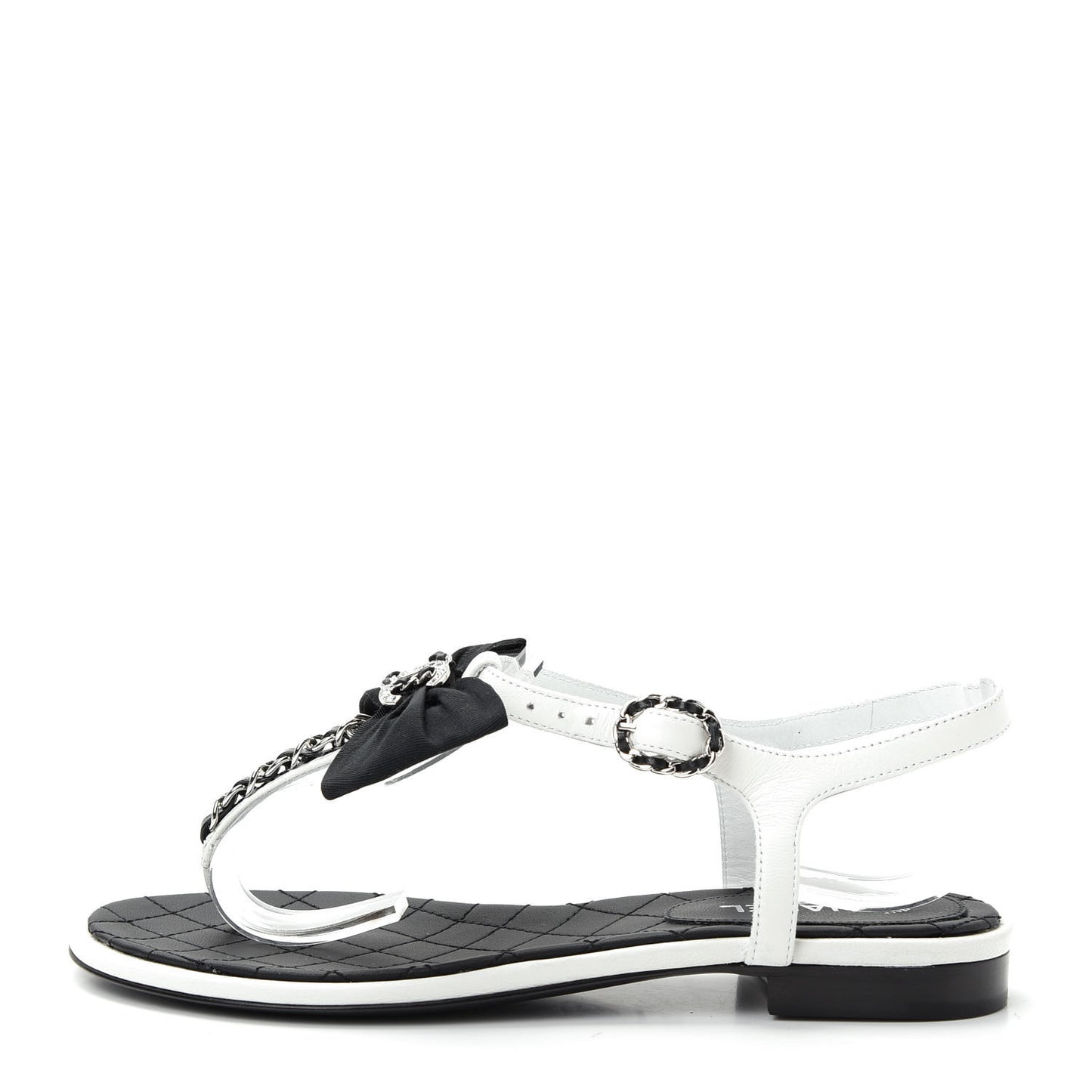 Lambskin Crystal Chain CC Logo Thong Sandals 35.5 White