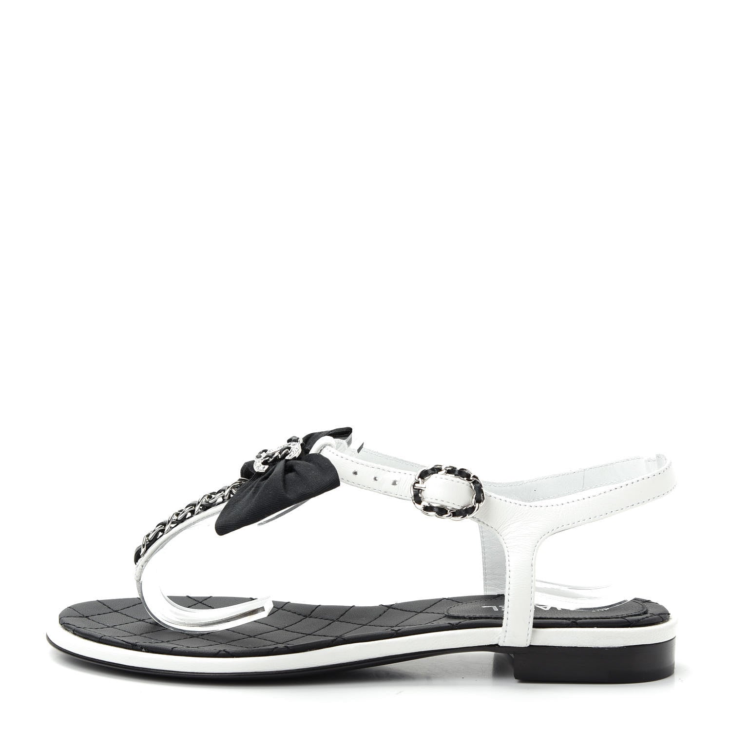 Chanel Lambskin Crystal Chain CC Logo Thong Sandals 35.5 White 1 of 10