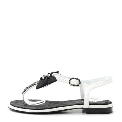 Chanel Lambskin Crystal Chain CC Logo Thong Sandals 35.5 White 1 of 10