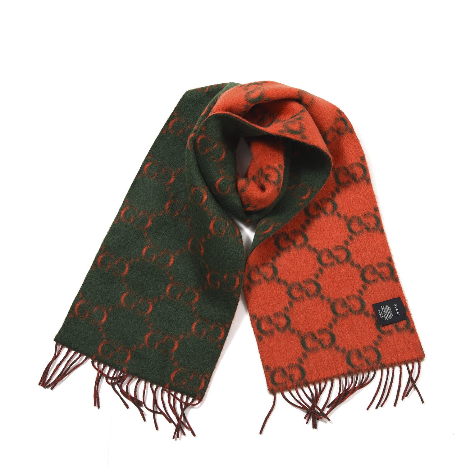Gucci Wool Alpaca GG Monogram Big GG Rock Scarf Green Red 1 of 3