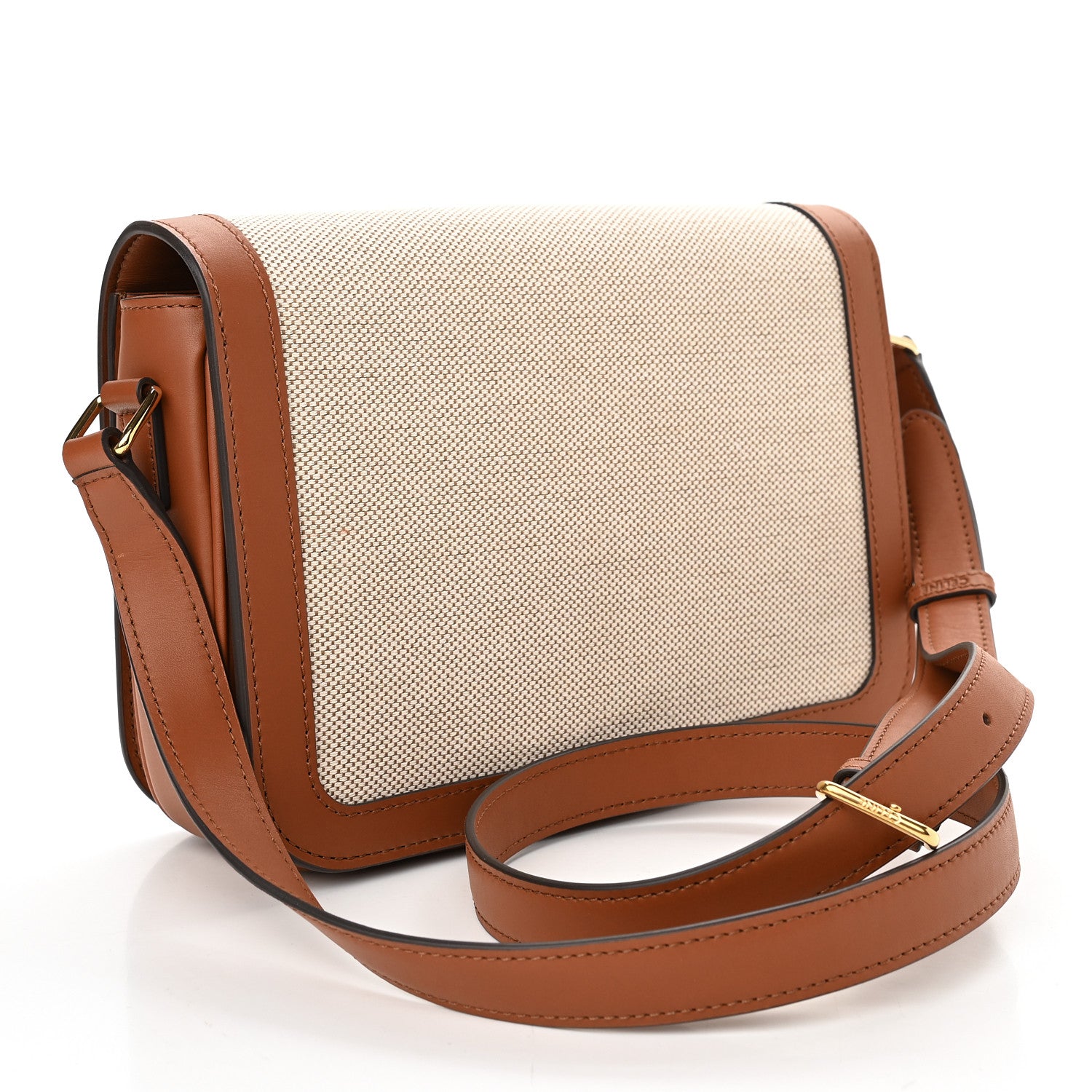 Celine Textile Natural Calfskin Medium Triomphe Bag White Tan 3 of 10