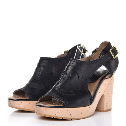 Chanel Lambskin Perforated CC Wood Clogs 37 Black 3 of 11