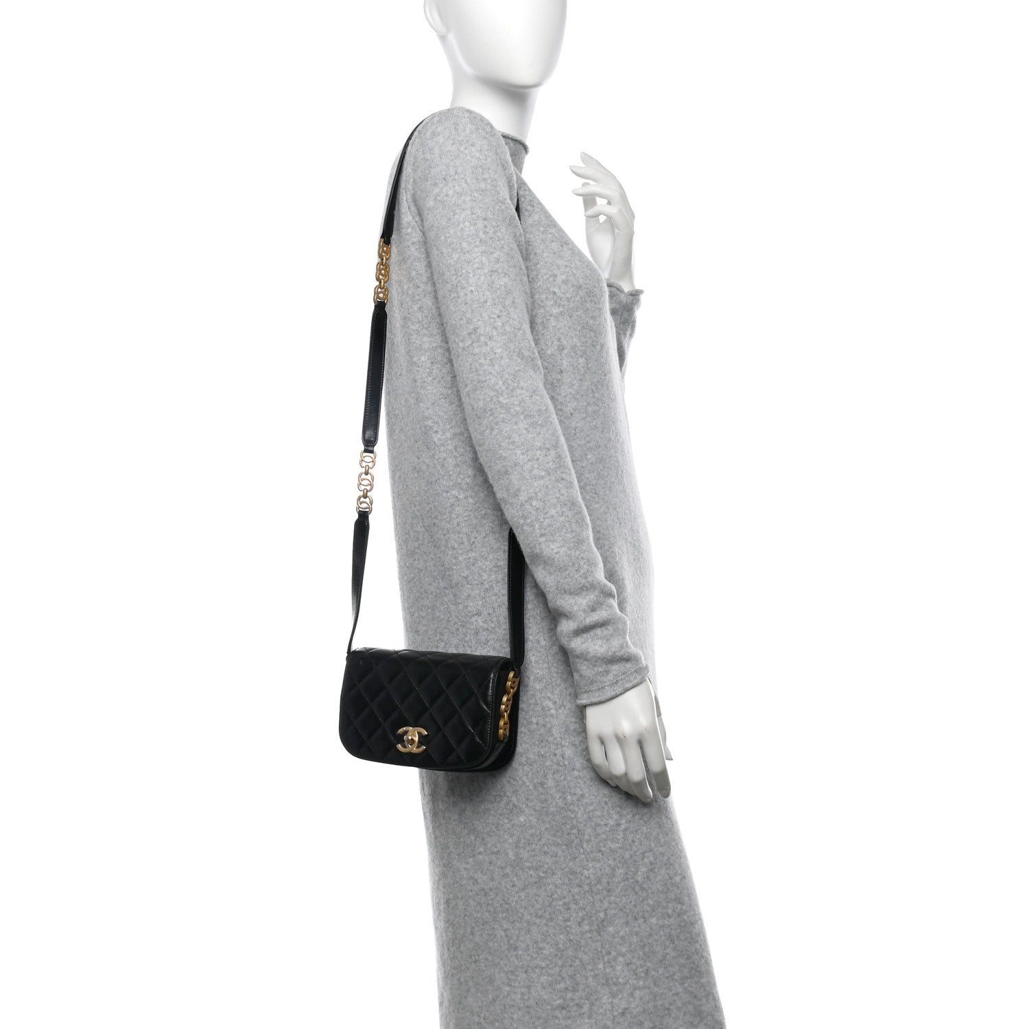 Chanel Shiny Calfskin Quilted Suede Goatskin Mini Messenger Black 2 of 11