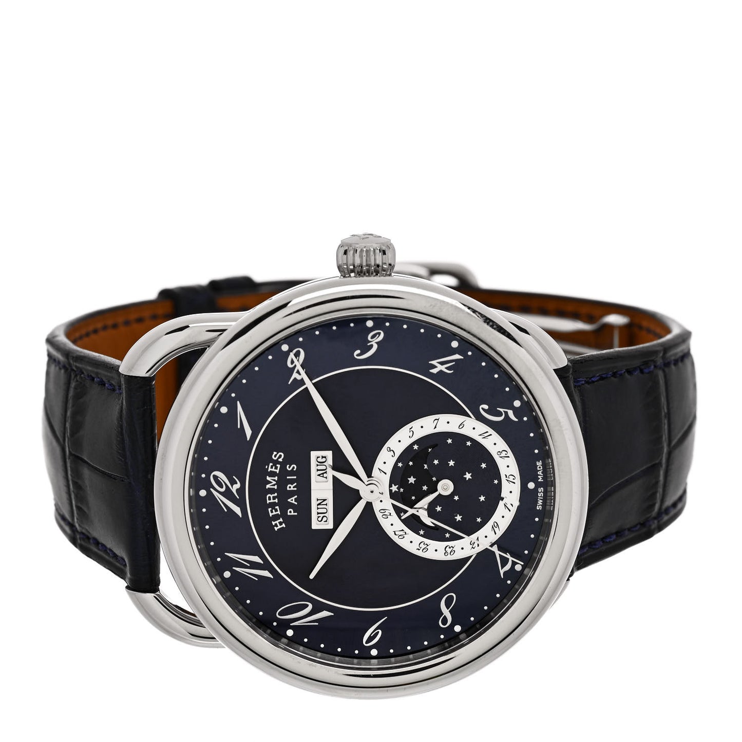 Stainless Steel Alligator 43mm Arceau Grande Lune Automatic Watch Bleu Abysse