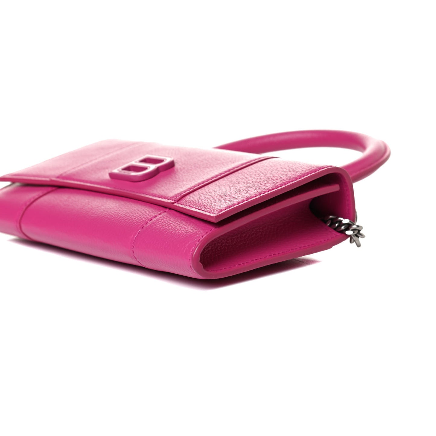 Grained Calfskin Tonal B Hourglass Top Handle Crossbody Phone Holder Fuchsia