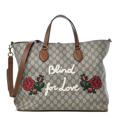 Gucci Soft GG Supreme Monogram Blind For Love Embroidered Medium Crossbody Tote Beige Tuscany Multicolor 1 of 9