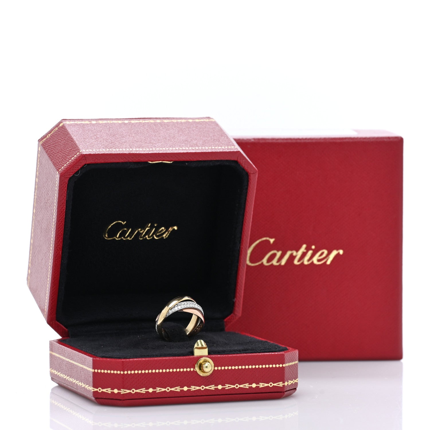 Cartier 18K White Yellow Pink Gold Diamond Small Trinity Paved Ring 46 3.75 5 of 5