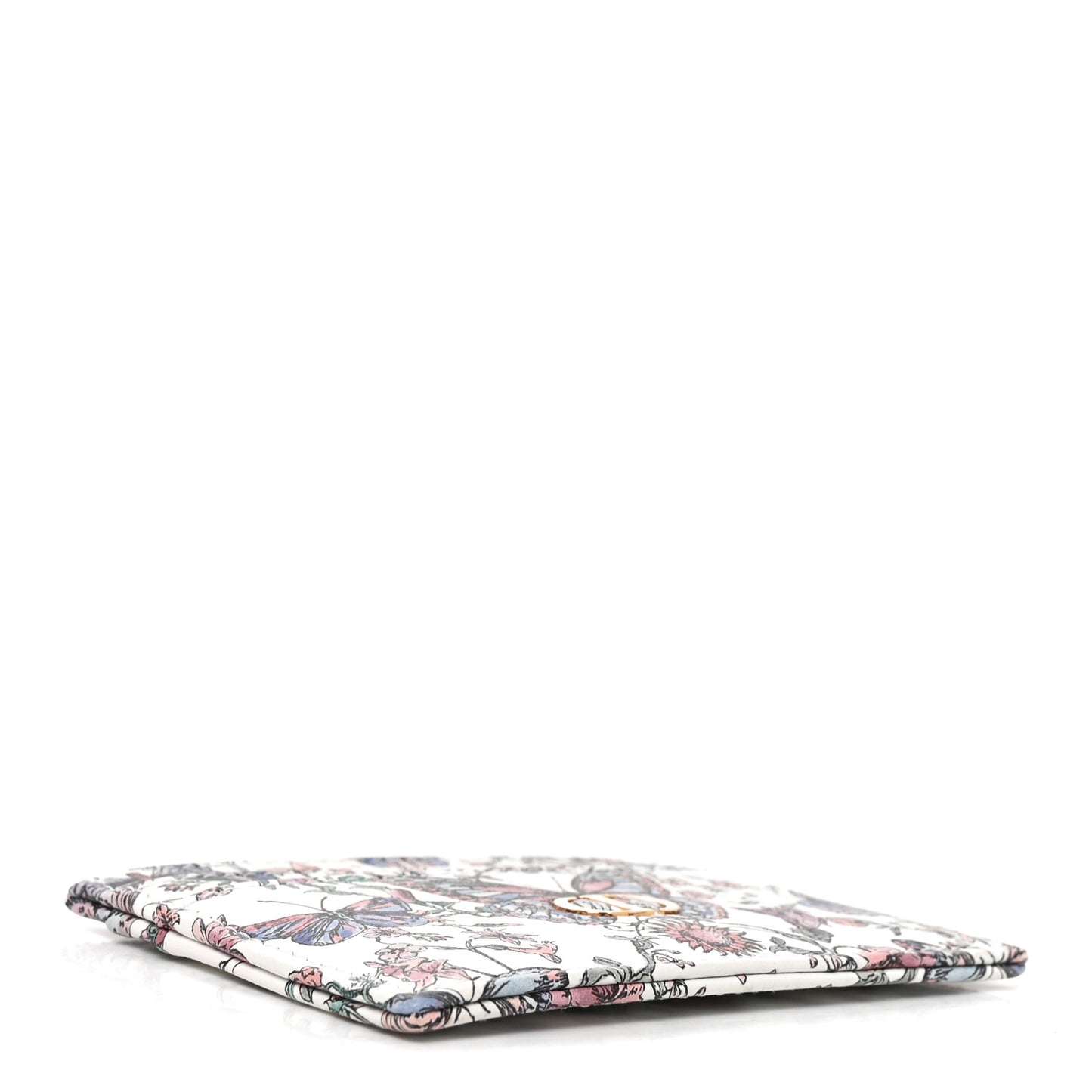 Calfskin Butterfly Printed Caro Five-Slot Card Holder White Multicolor