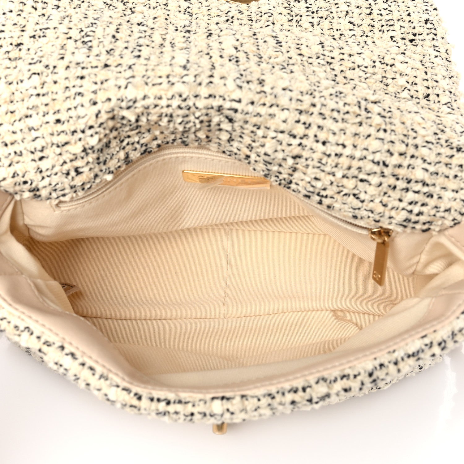 Chanel Tweed Quilted Medium Chanel 19 Flap Ecru Black 5 of 8