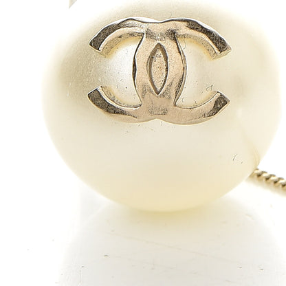 Chanel Crystal Pearl CC Drop Earrings Silver Pearly White 4 of 5