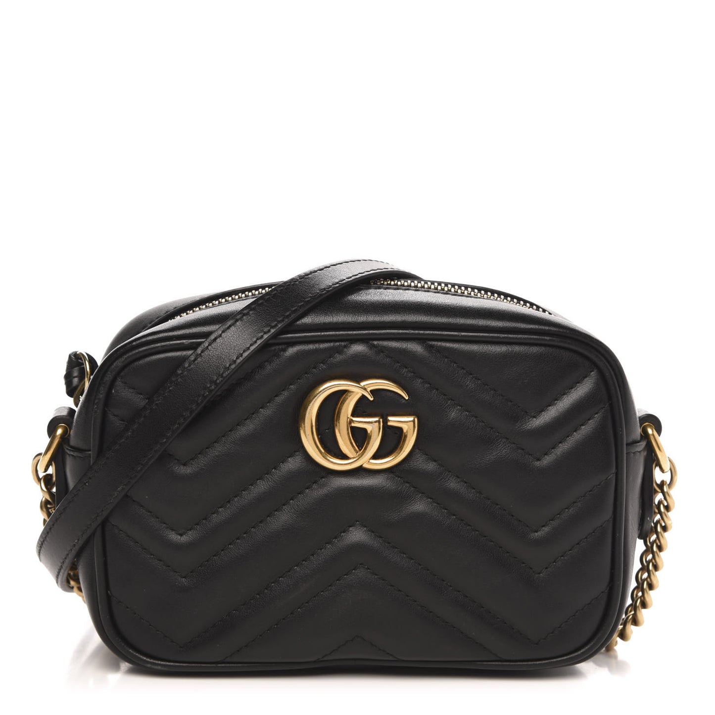 Calfskin Matelasse Mini GG Marmont Chain Shoulder Bag Black