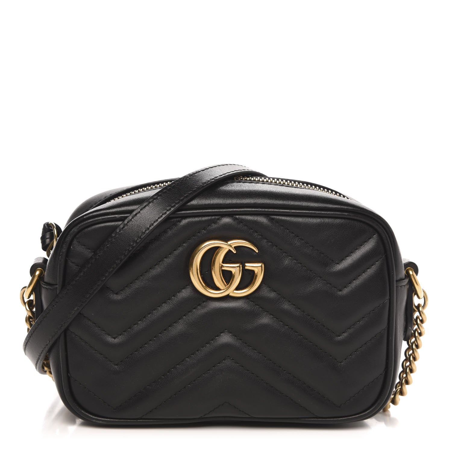 Gucci Calfskin Matelasse Mini GG Marmont Chain Shoulder Bag Black 1 of 12