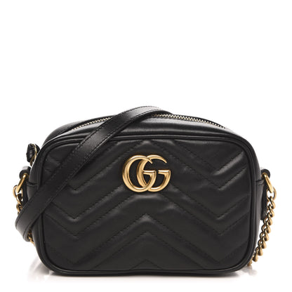 Gucci Calfskin Matelasse Mini GG Marmont Chain Shoulder Bag Black 1 of 12