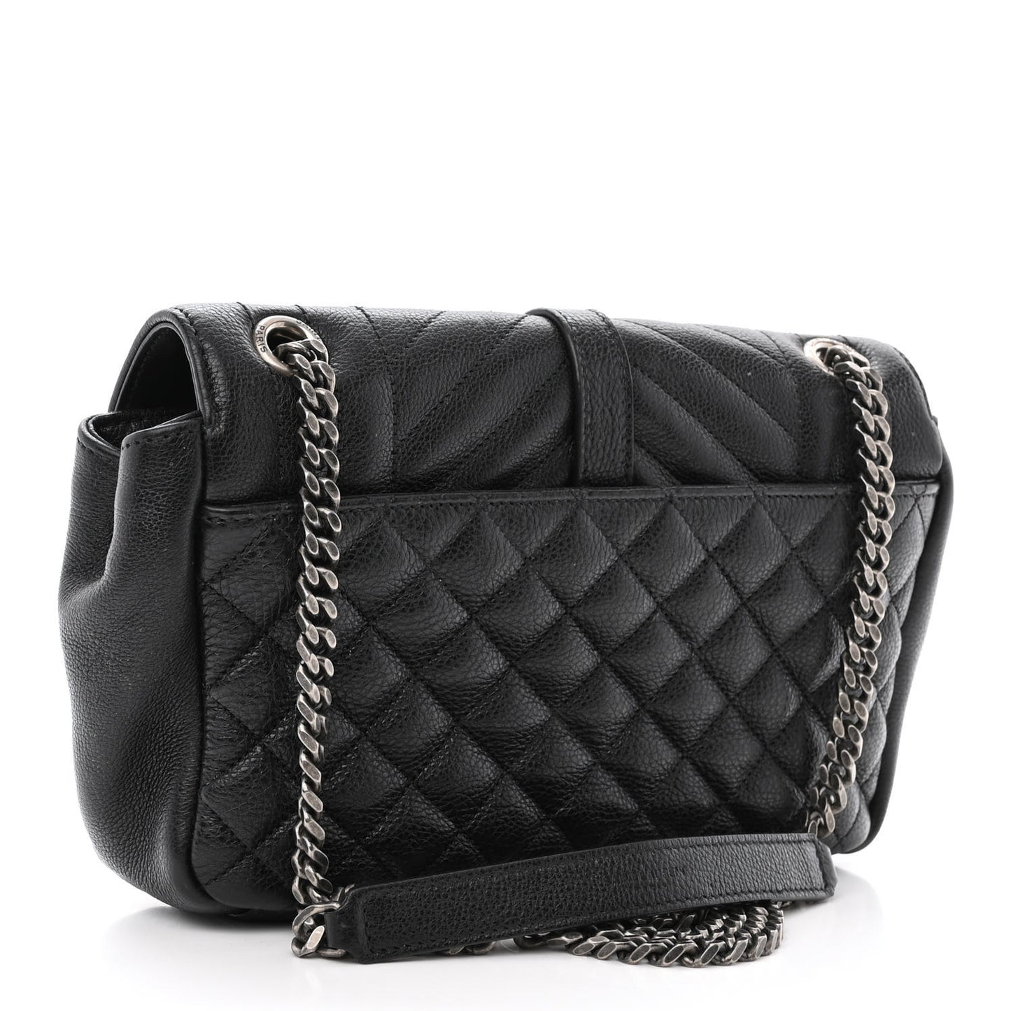 Sheepskin Tri-Quilt Monogram Medium College Bag Black
