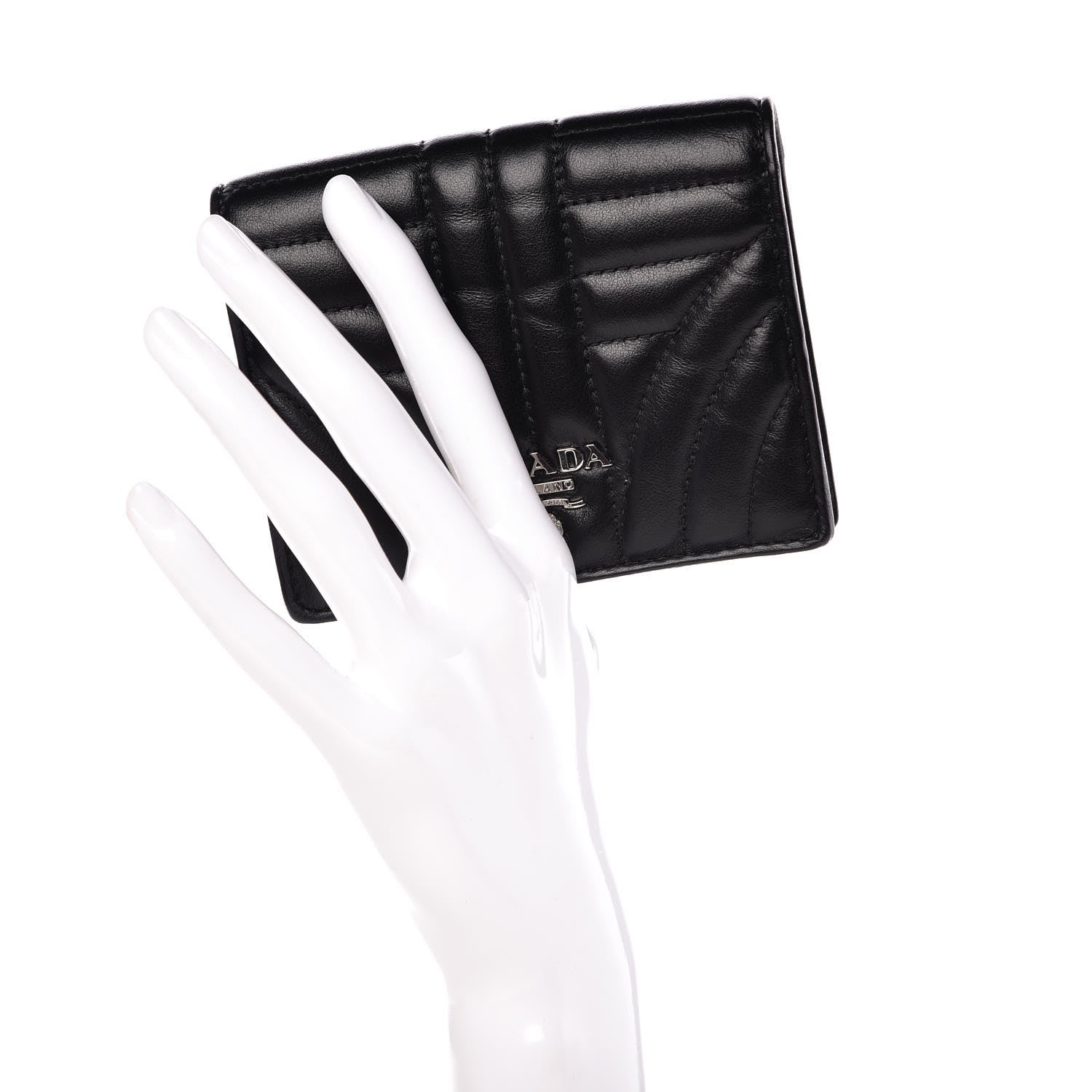 Prada Soft Calfskin Impunture Diagramme Wallet Black 2 of 10