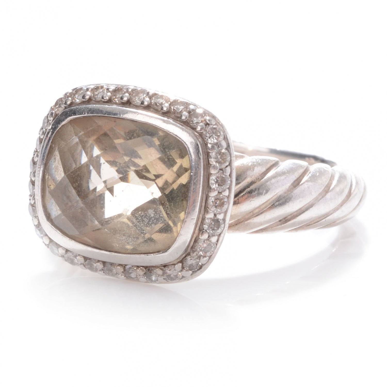 David Yurman Sterling Silver Diamond Citrine 10mm Noblesse Ring 49 5 3 of 7