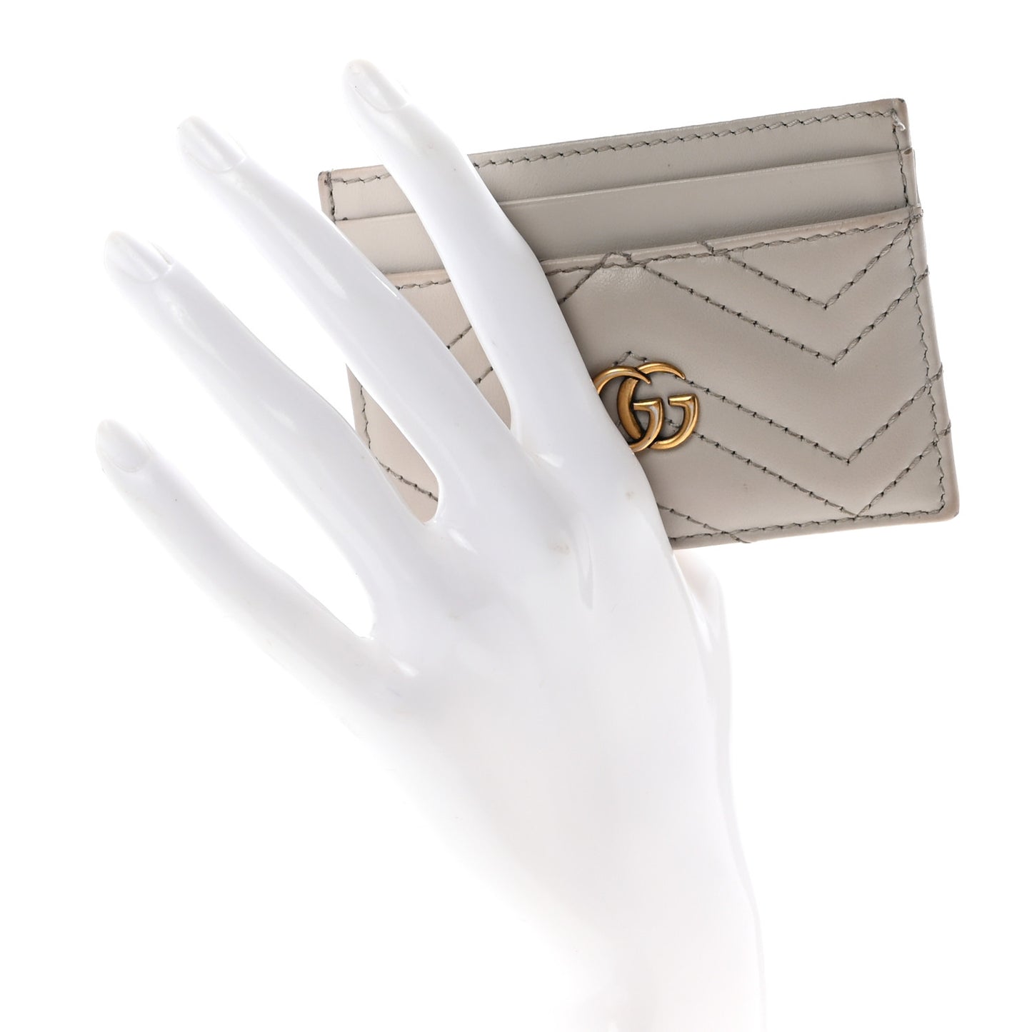 Calfskin Matelasse GG Marmont Card Holder Light Grey