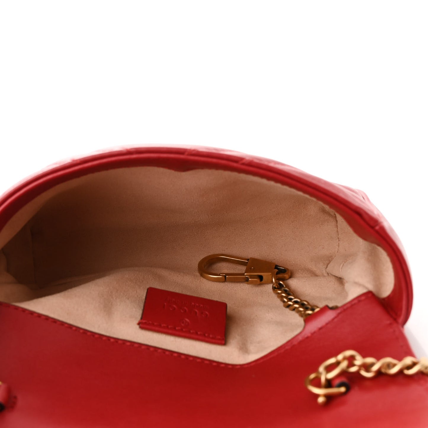 Calfskin Matelasse Super Mini GG Marmont Shoulder Bag Hibiscus Red