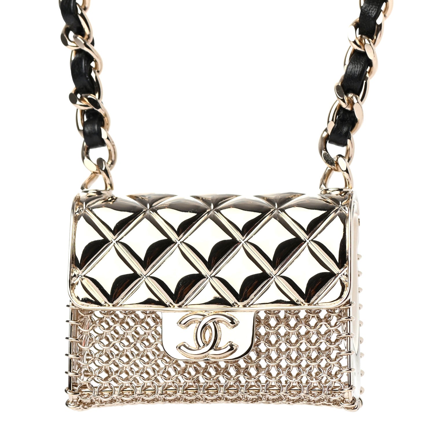 Chanel Metal Lambskin Chain Micro Bag Necklace Gold Black 3 of 4